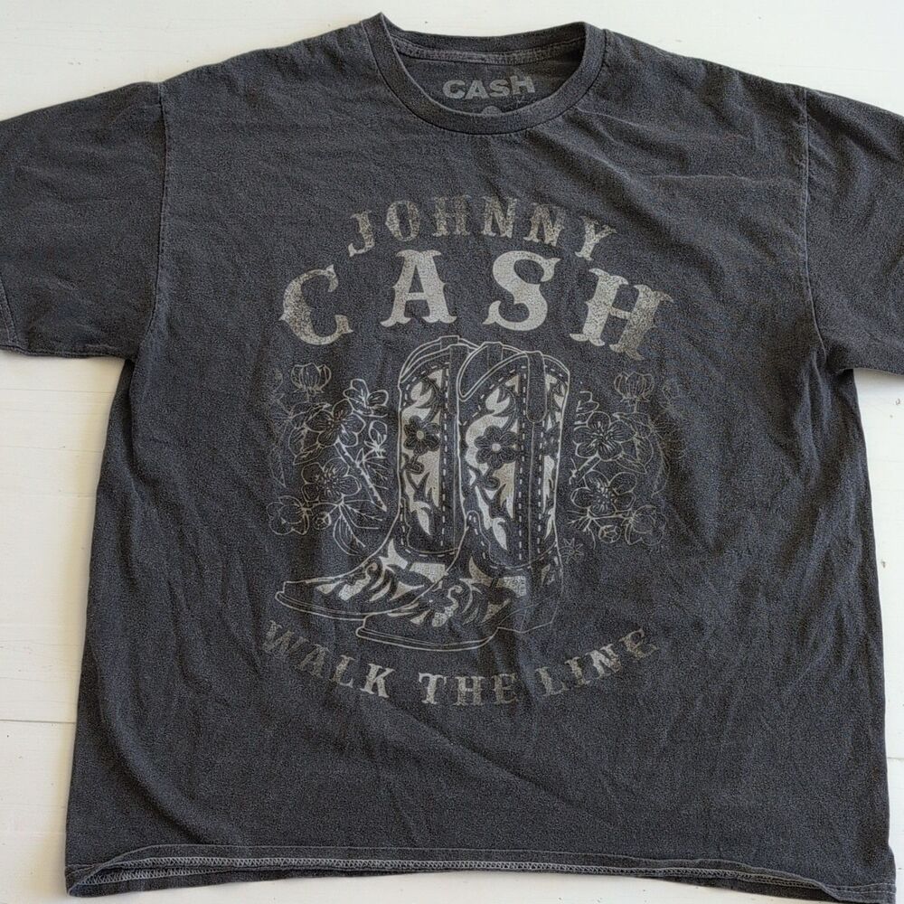 Johnny Cash Walk the Line Graphic T-Shirt Gray 100% Cotton Size MD men women